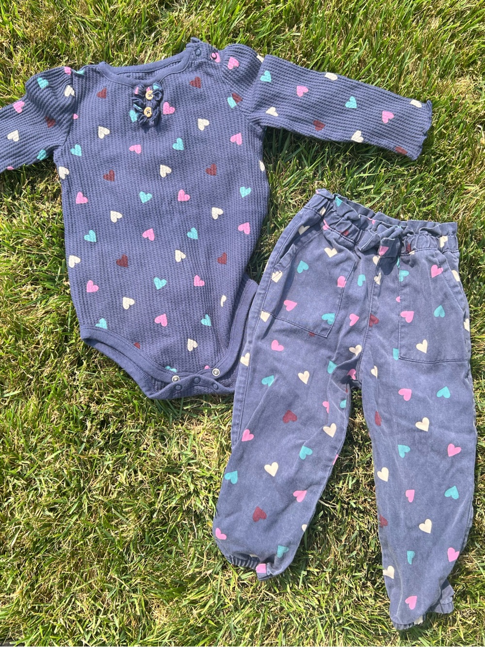 Purple Heart Print Baby Two-Piece Set